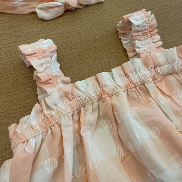 Baby Girl's Joie Size 24M Gingham Woven Swiss Dot Top Headband Set - Picture 3 of 7